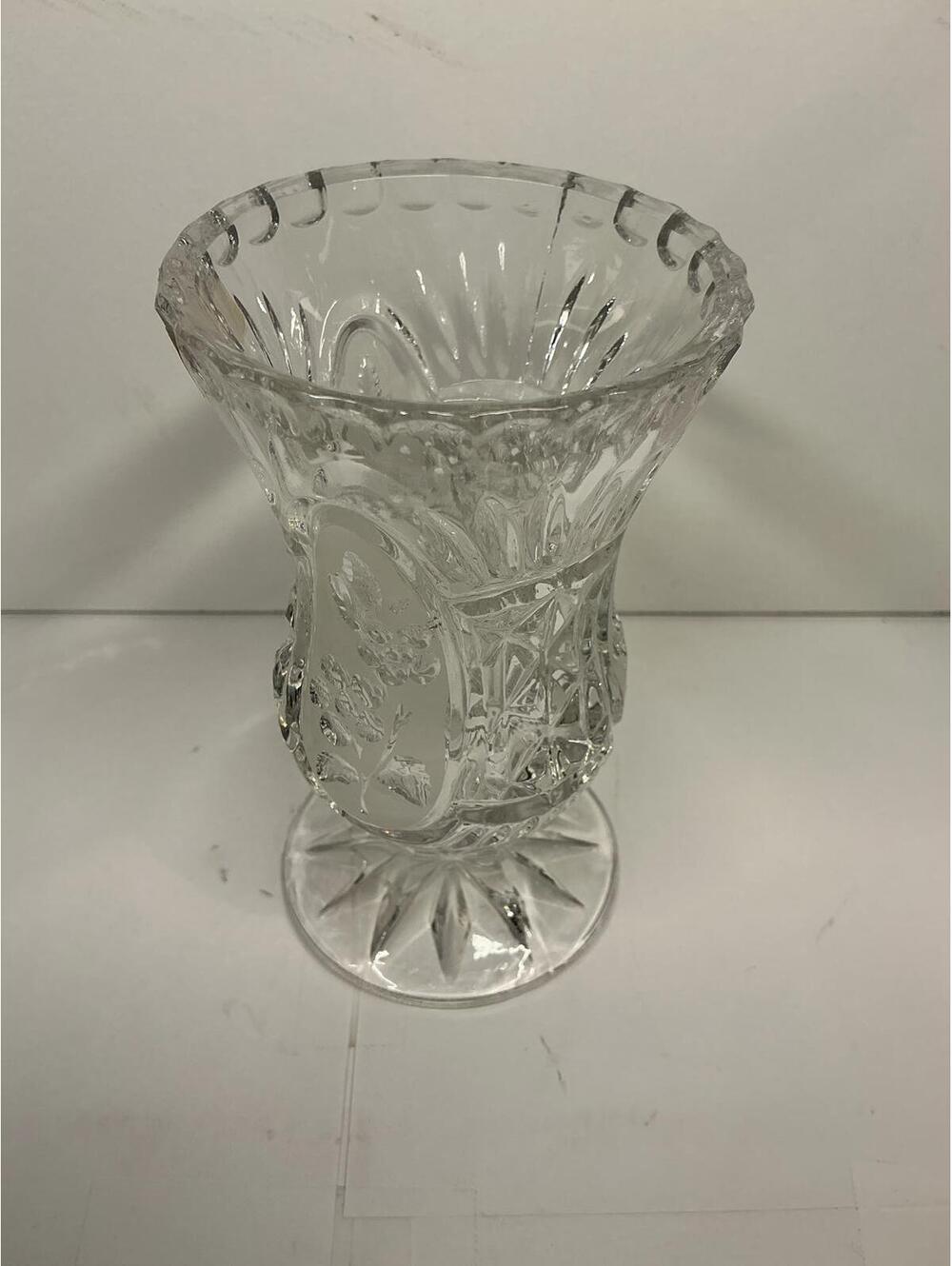 Vintage Yugoslavian Cut Crystal Vase – 24% Lead Crystal – Floral Panels